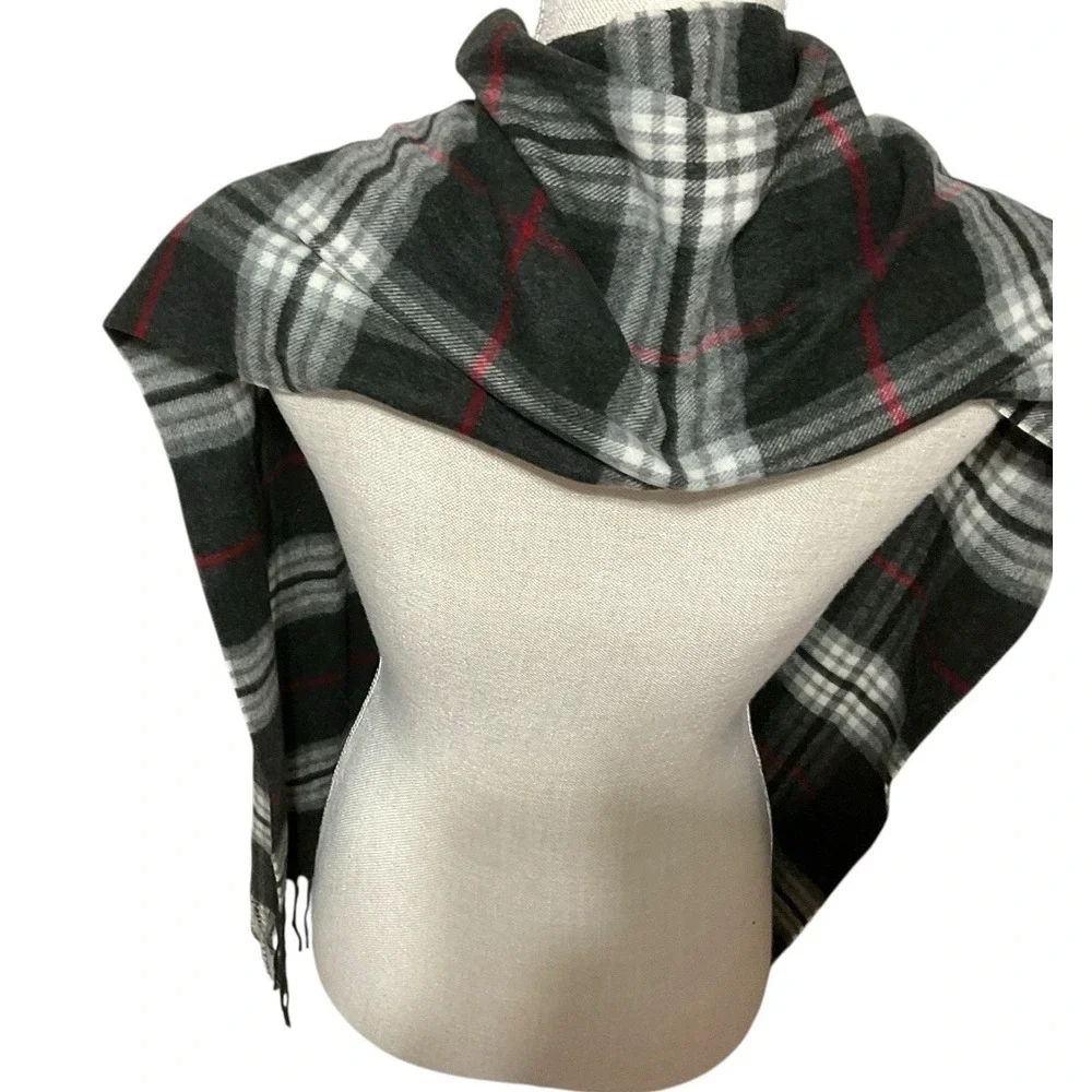 Cashmink Fraas Winter Scarf Gray Plaid Black Red Ivory Tassels‎ Germany